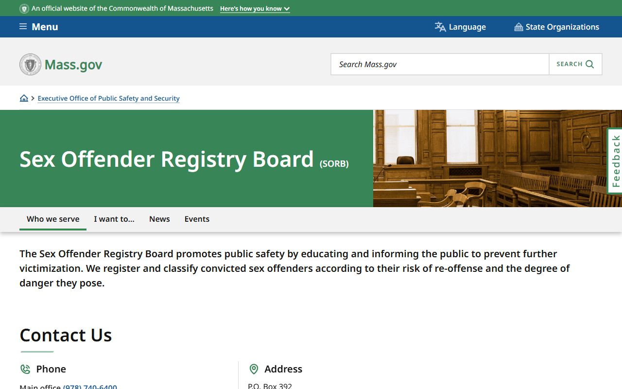 Massachusetts Sex Offender Registry Board page for Worcester County released inmate status checks