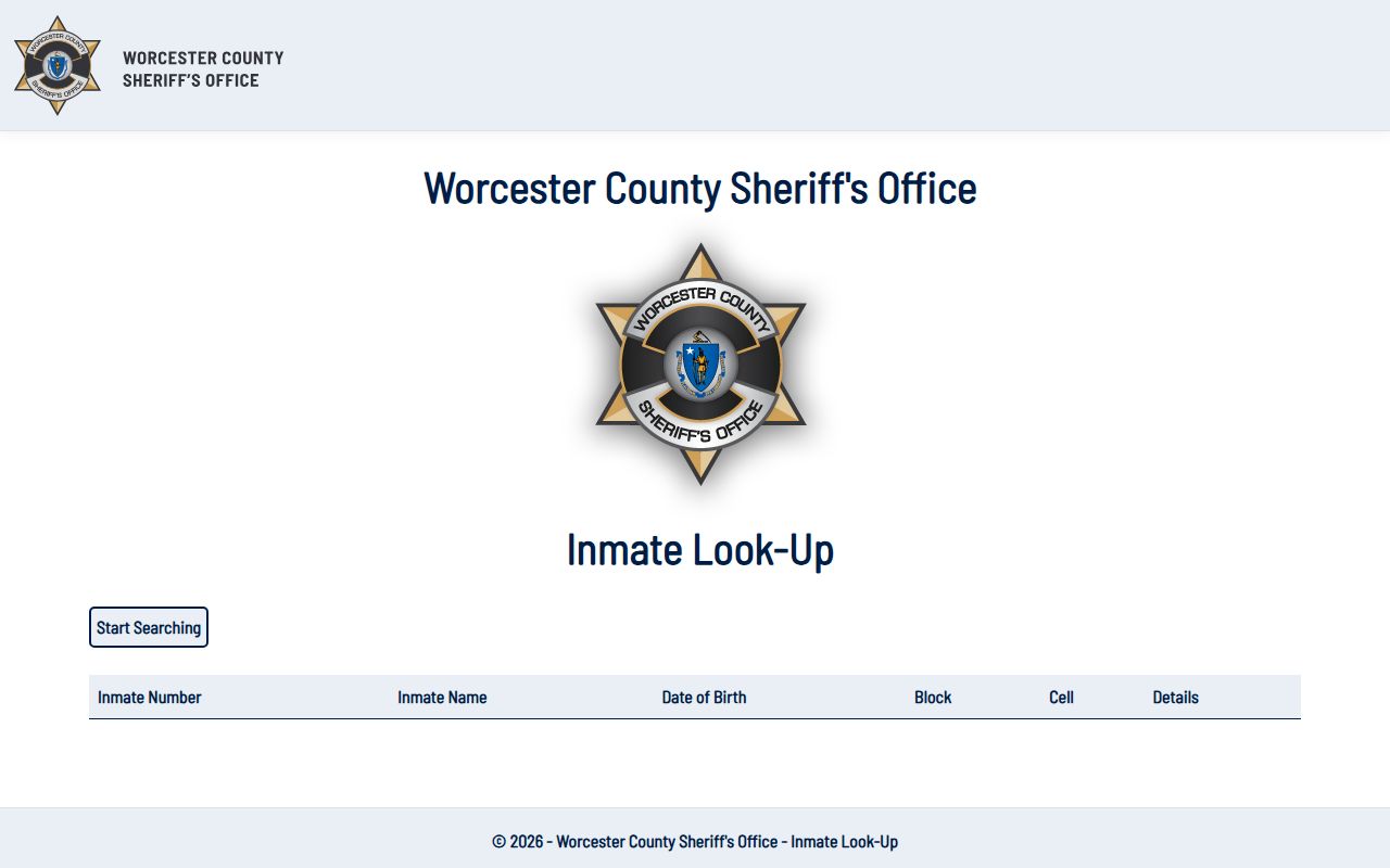 Worcester County Sheriff inmate search and jail roster look-up page